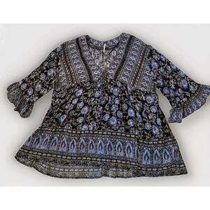 Free People Women's Large Top Tunic Mini Dress With Pockets Moonlight Dance Boho